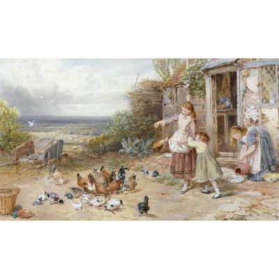 Myles Birket Foster – Children Feeding Hens